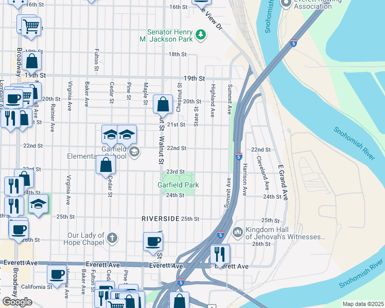 map of restaurants, bars, coffee shops, grocery stores, and more near 2208 State Street in Everett