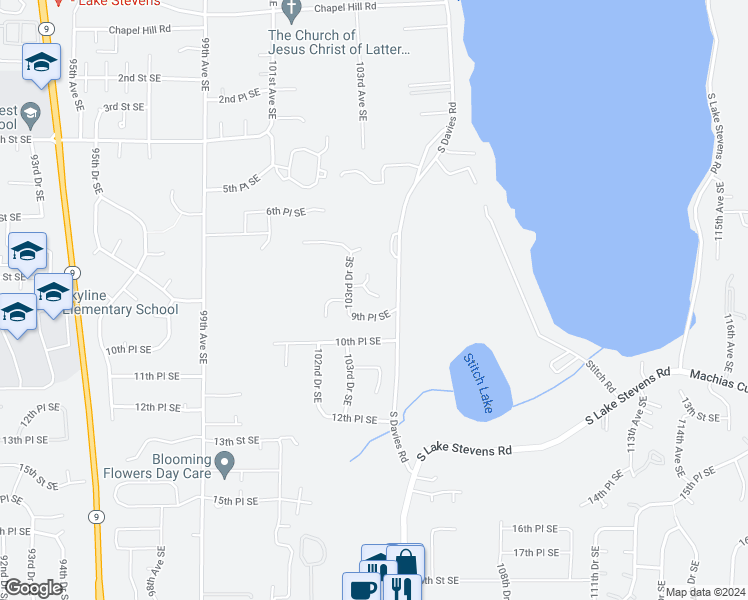 map of restaurants, bars, coffee shops, grocery stores, and more near 10404 8th Place Southeast in Lake Stevens