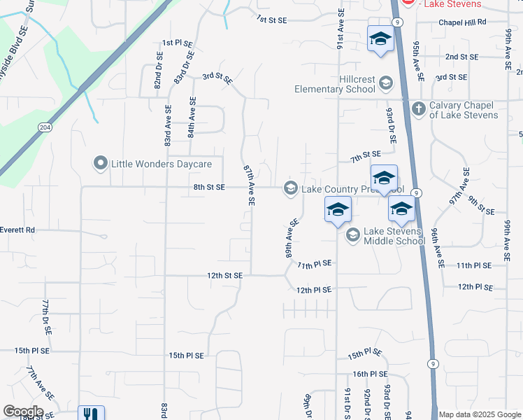 map of restaurants, bars, coffee shops, grocery stores, and more near 901 87th Avenue Southeast in Lake Stevens