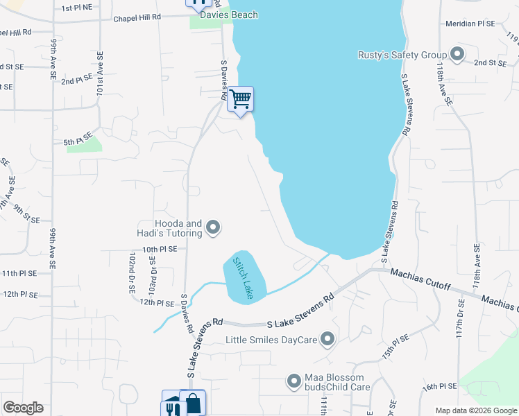 map of restaurants, bars, coffee shops, grocery stores, and more near 822 Stitch Road in Lake Stevens