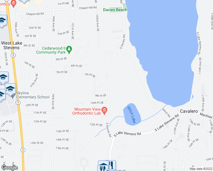 map of restaurants, bars, coffee shops, grocery stores, and more near 10404 8th Place Southeast in Lake Stevens