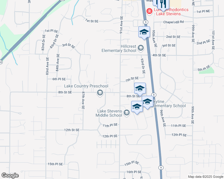 map of restaurants, bars, coffee shops, grocery stores, and more near 9003 8th Street Southeast in Lake Stevens