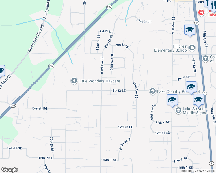 map of restaurants, bars, coffee shops, grocery stores, and more near 716 84th Avenue Southeast in Lake Stevens