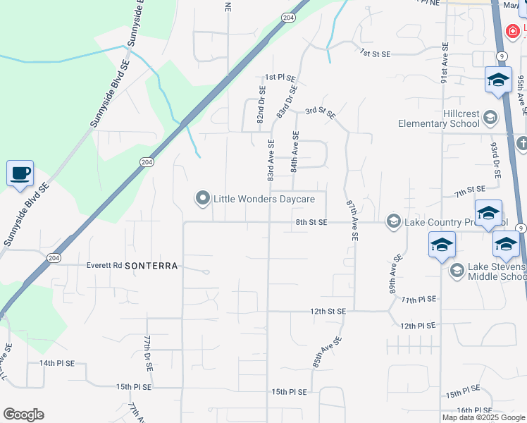 map of restaurants, bars, coffee shops, grocery stores, and more near 706 83rd Avenue Southeast in Lake Stevens