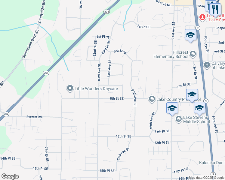 map of restaurants, bars, coffee shops, grocery stores, and more near 716 84th Avenue Southeast in Lake Stevens