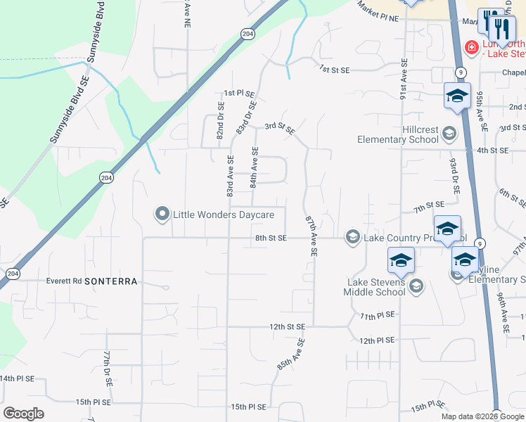 map of restaurants, bars, coffee shops, grocery stores, and more near 8408 6th Place Southeast in Lake Stevens