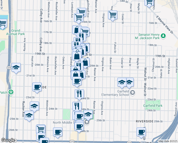 map of restaurants, bars, coffee shops, grocery stores, and more near 2017 McDougall Avenue in Everett
