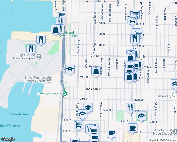 map of restaurants, bars, coffee shops, grocery stores, and more near 2001 Hoyt Avenue in Everett