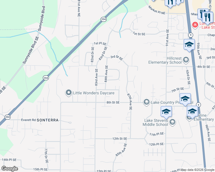 map of restaurants, bars, coffee shops, grocery stores, and more near 609 84th Avenue Southeast in Lake Stevens