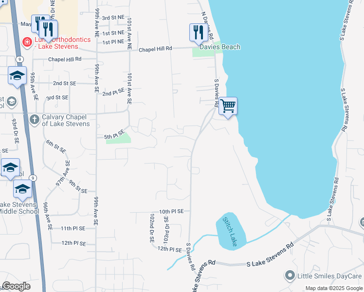 map of restaurants, bars, coffee shops, grocery stores, and more near 614 South Davies Road in Lake Stevens