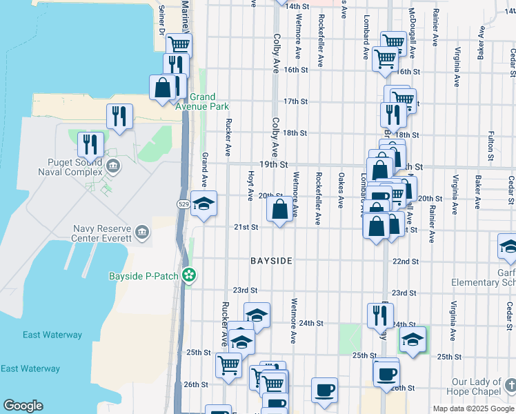 map of restaurants, bars, coffee shops, grocery stores, and more near 2001 Hoyt Avenue in Everett