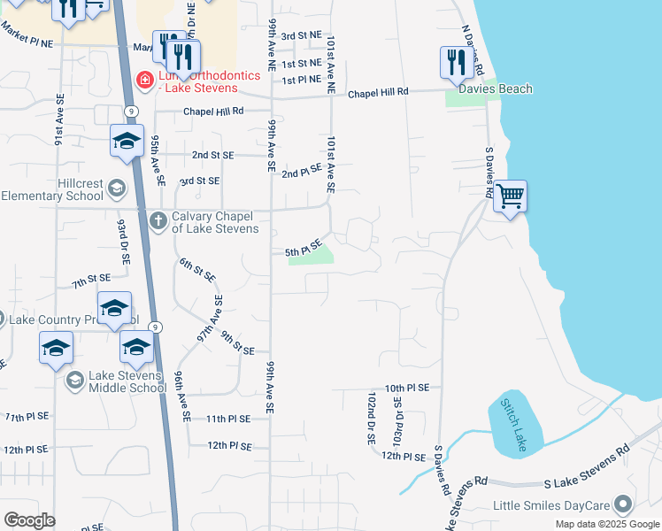 map of restaurants, bars, coffee shops, grocery stores, and more near 10107 6th Place Southeast in Lake Stevens