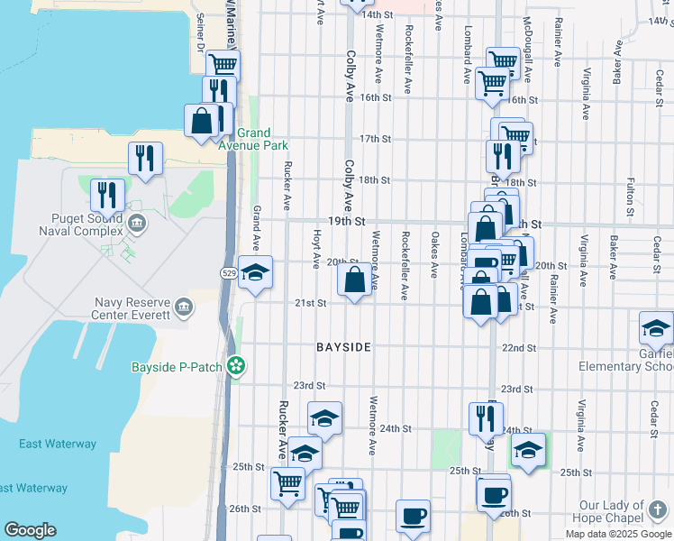 map of restaurants, bars, coffee shops, grocery stores, and more near 2001 Hoyt Avenue in Everett