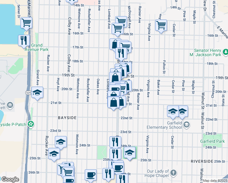 map of restaurants, bars, coffee shops, grocery stores, and more near 2002 Broadway in Everett
