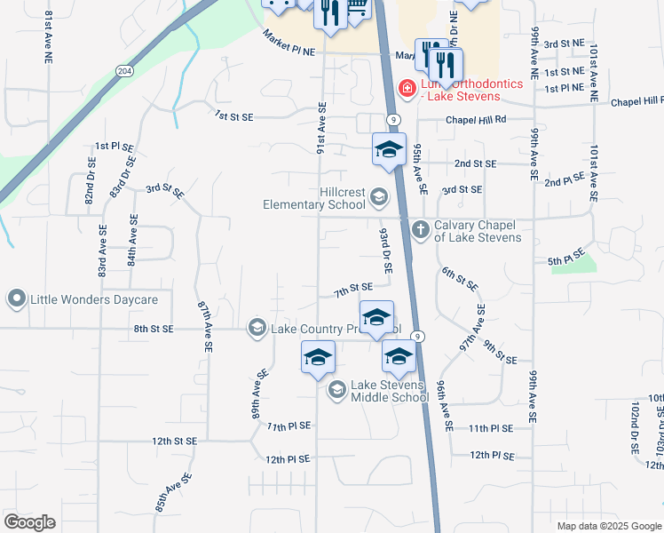 map of restaurants, bars, coffee shops, grocery stores, and more near 9214 5th Place Southeast in Lake Stevens