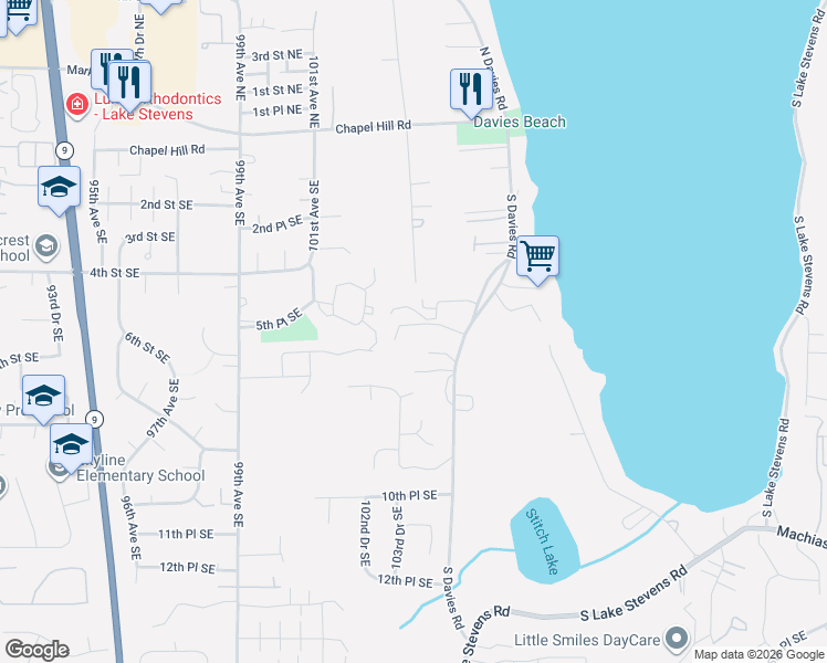 map of restaurants, bars, coffee shops, grocery stores, and more near 10308 6th Place Southeast in Lake Stevens