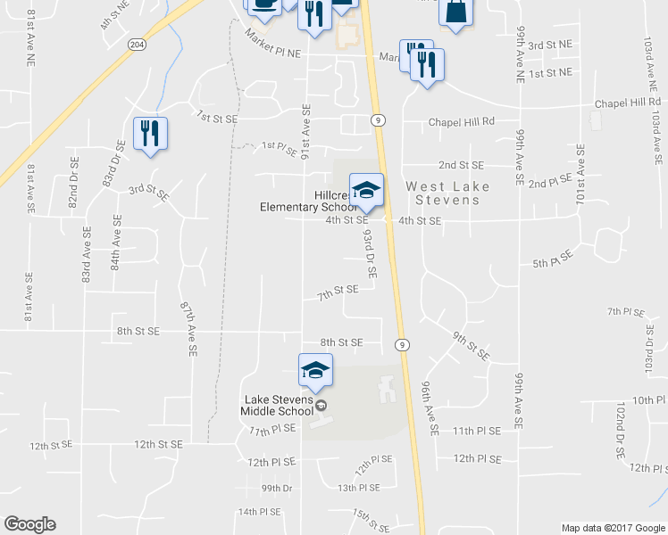 map of restaurants, bars, coffee shops, grocery stores, and more near 9214 5th Place Southeast in Lake Stevens