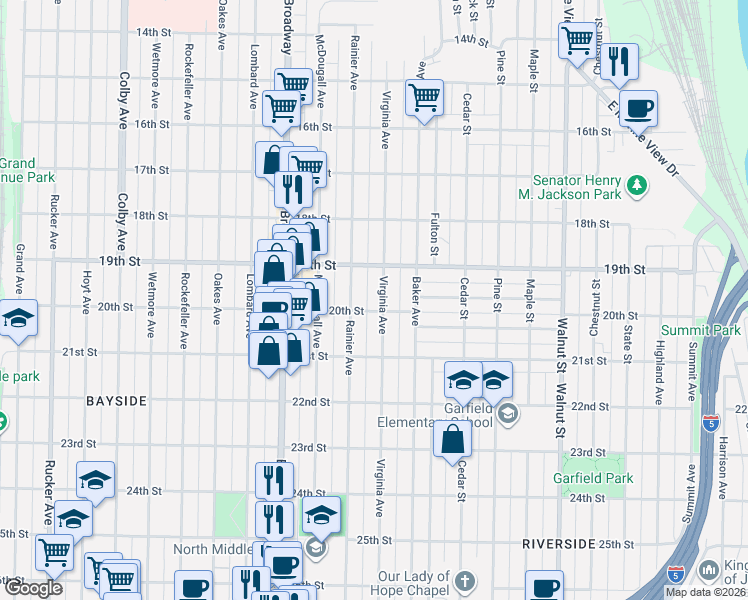 map of restaurants, bars, coffee shops, grocery stores, and more near 1928 Virginia Avenue in Everett