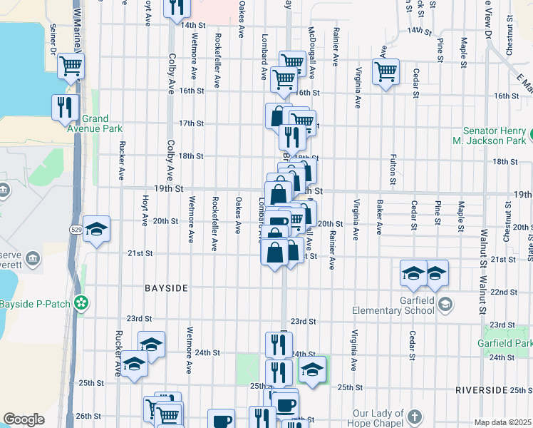 map of restaurants, bars, coffee shops, grocery stores, and more near 1925 Lombard Avenue in Everett