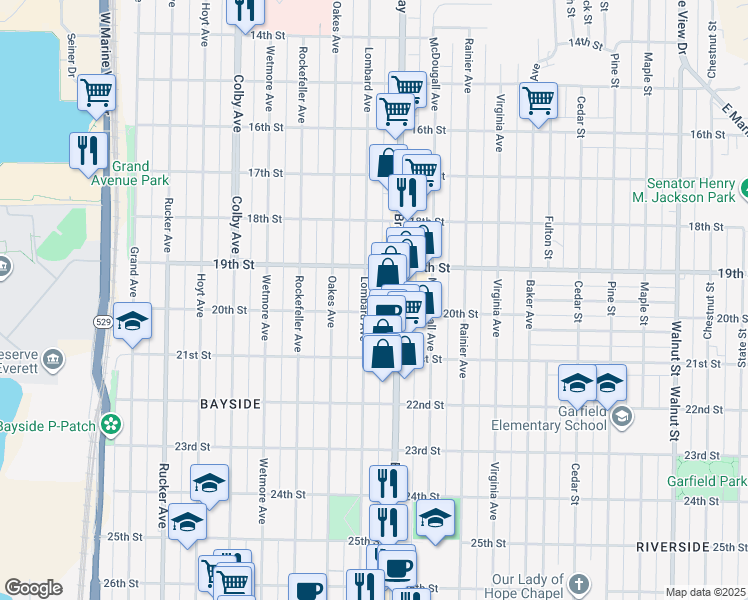 map of restaurants, bars, coffee shops, grocery stores, and more near 2002 Broadway in Everett
