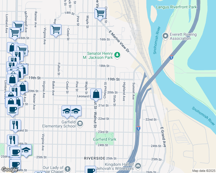 map of restaurants, bars, coffee shops, grocery stores, and more near 3213 20th Street in Everett