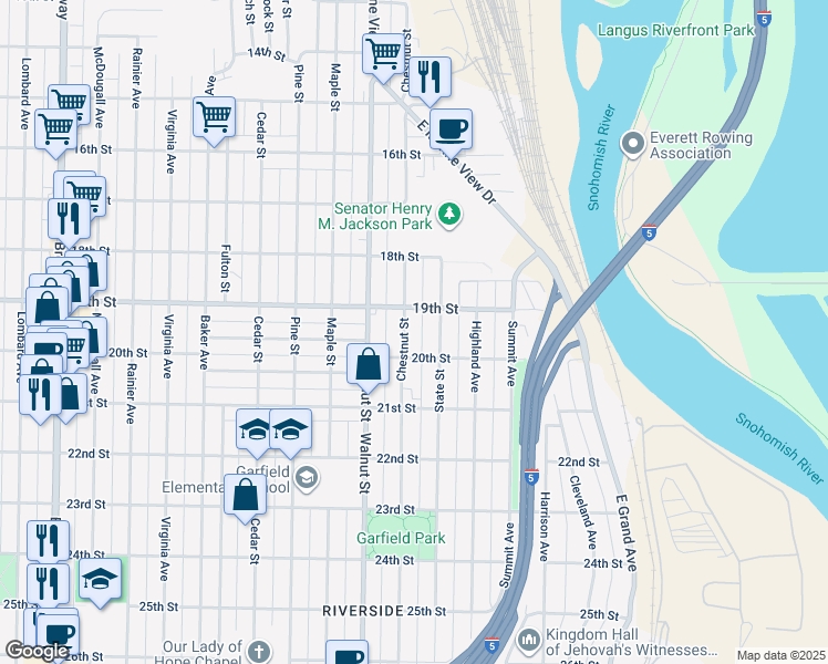 map of restaurants, bars, coffee shops, grocery stores, and more near 3213 20th Street in Everett