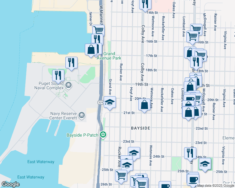 map of restaurants, bars, coffee shops, grocery stores, and more near 2001 Rucker Avenue in Everett