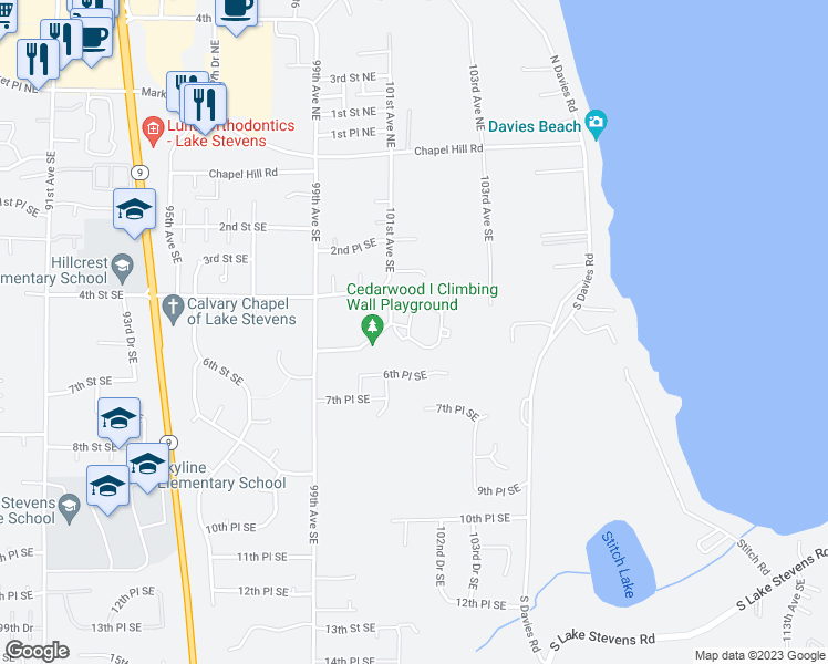 map of restaurants, bars, coffee shops, grocery stores, and more near 10117 5th Place Southeast in Lake Stevens