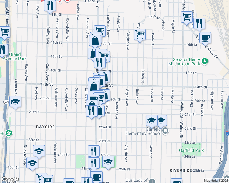 map of restaurants, bars, coffee shops, grocery stores, and more near 2211 19th Street in Everett