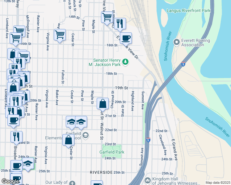 map of restaurants, bars, coffee shops, grocery stores, and more near 1828 State Street in Everett
