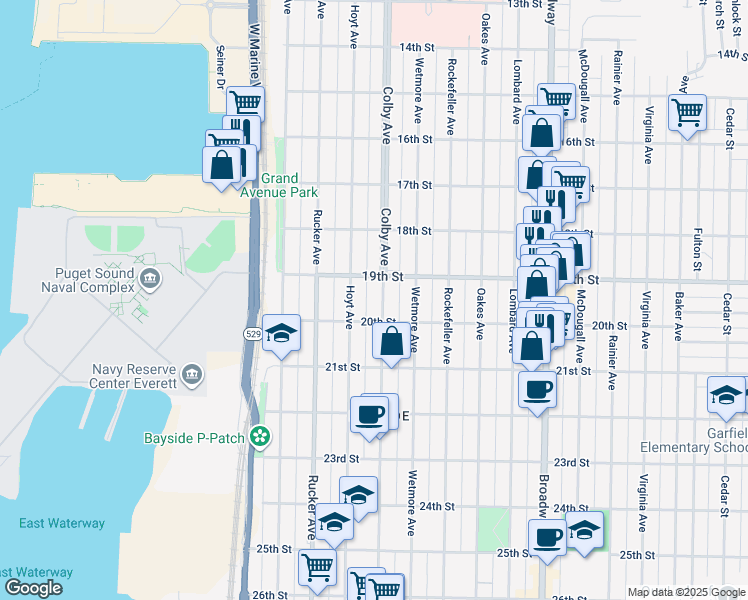 map of restaurants, bars, coffee shops, grocery stores, and more near 1831 Colby Avenue in Everett
