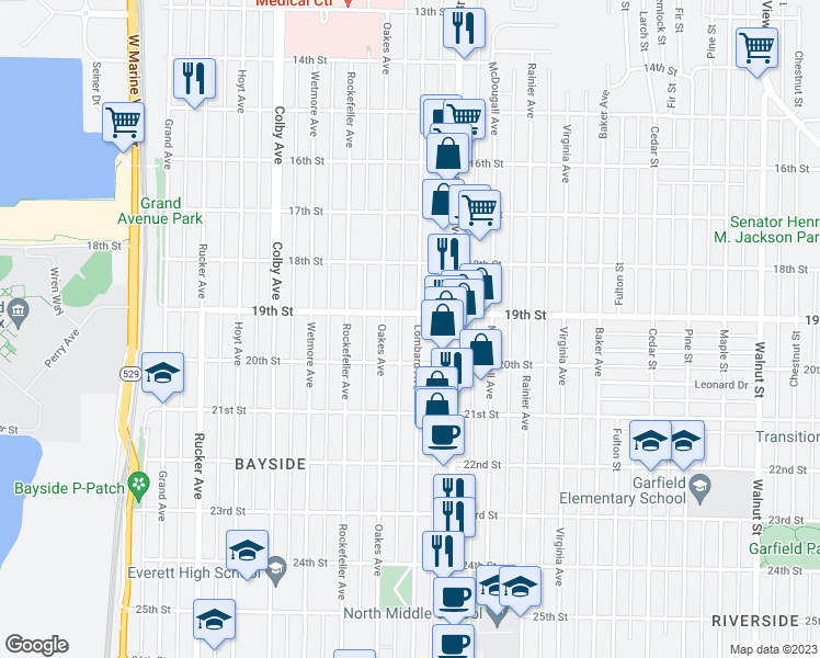 map of restaurants, bars, coffee shops, grocery stores, and more near 1910 Lombard Avenue in Everett