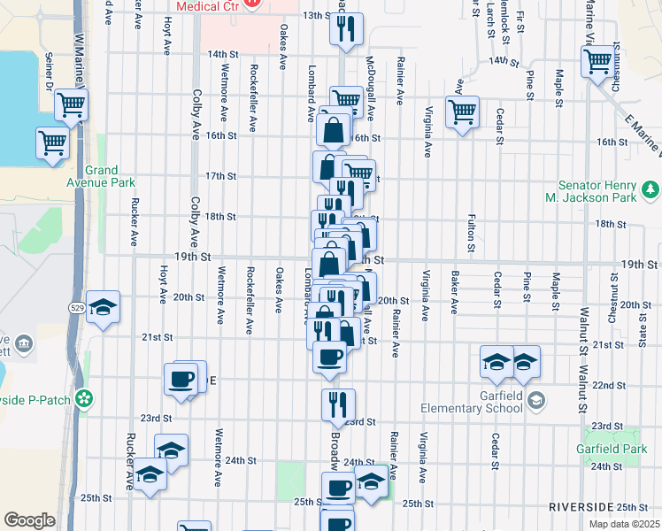 map of restaurants, bars, coffee shops, grocery stores, and more near 2011 19th Street in Everett