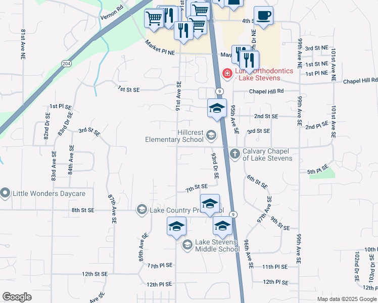 map of restaurants, bars, coffee shops, grocery stores, and more near 4TH Sunnyside Boulevard in Lake Stevens