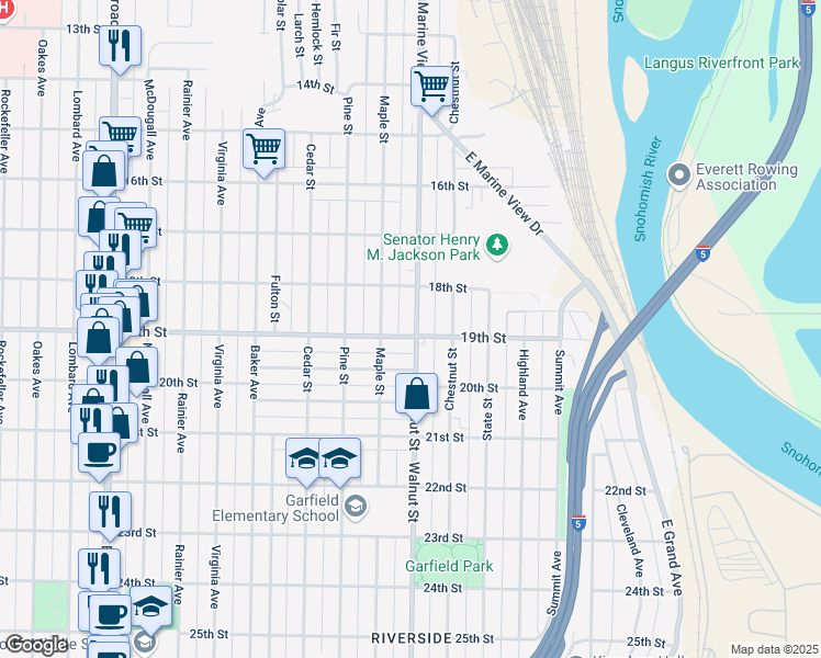 map of restaurants, bars, coffee shops, grocery stores, and more near 1832 Walnut Street in Everett