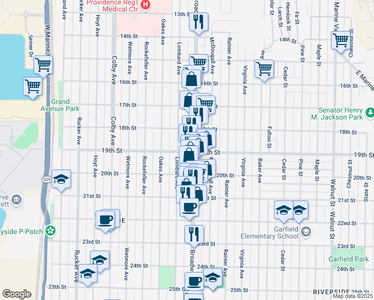 map of restaurants, bars, coffee shops, grocery stores, and more near 2011 19th St in Everett
