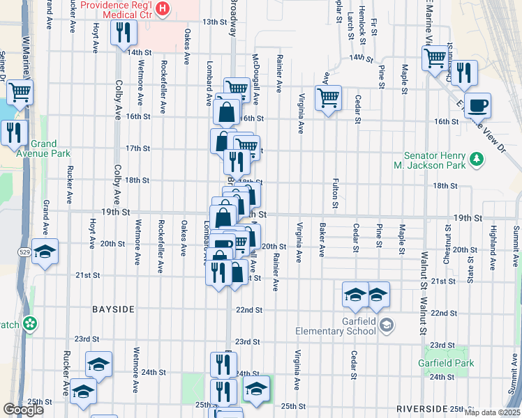 map of restaurants, bars, coffee shops, grocery stores, and more near 1831 McDougall Avenue in Everett
