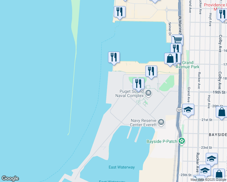 map of restaurants, bars, coffee shops, grocery stores, and more near 2000 West Marine View Drive in Everett
