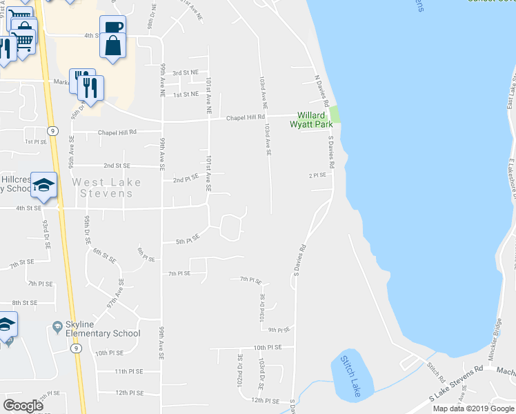 map of restaurants, bars, coffee shops, grocery stores, and more near 410 103rd Avenue Southeast in Lake Stevens