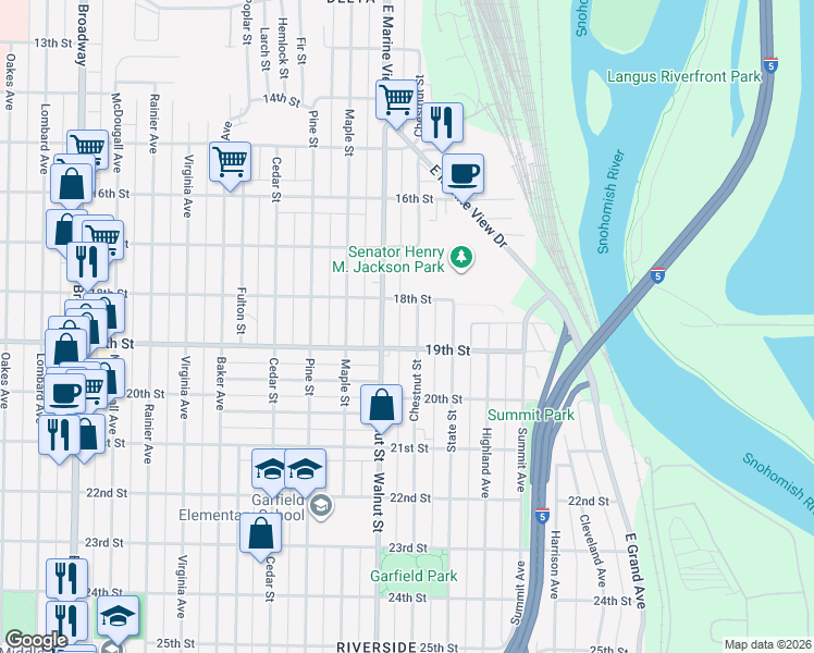 map of restaurants, bars, coffee shops, grocery stores, and more near 1828 Chestnut Street in Everett