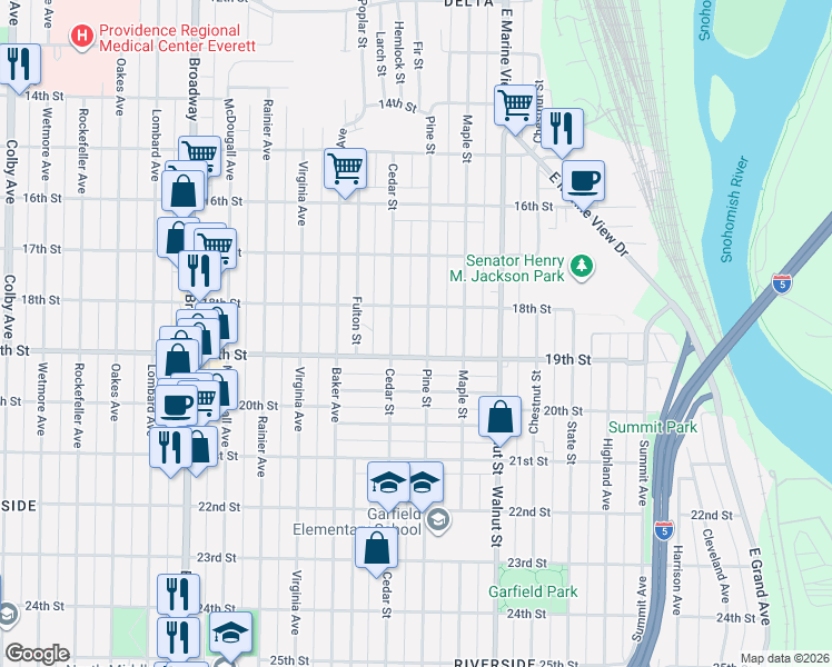 map of restaurants, bars, coffee shops, grocery stores, and more near 2803 19th Street in Everett