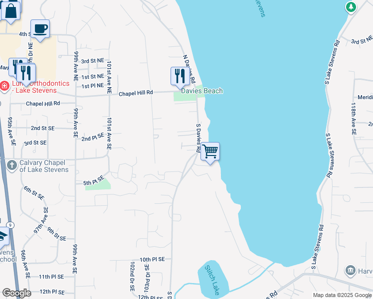 map of restaurants, bars, coffee shops, grocery stores, and more near 422 West Davies Loop Road in Lake Stevens