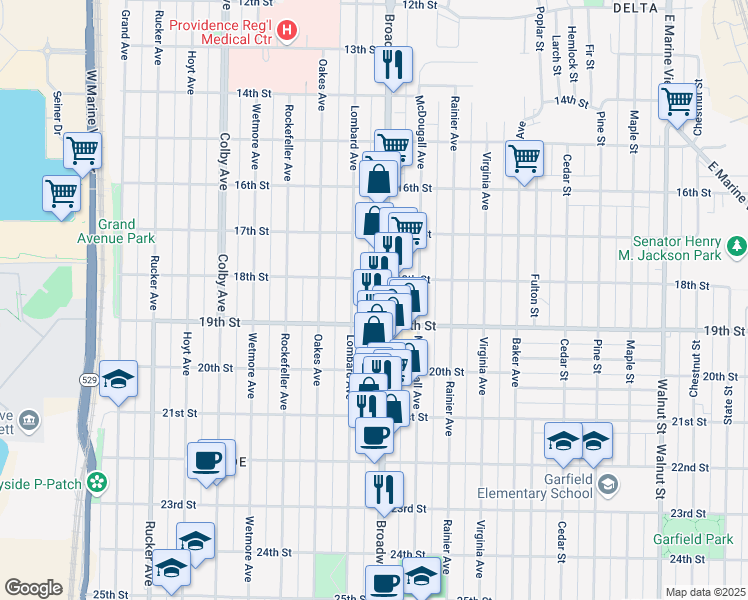 map of restaurants, bars, coffee shops, grocery stores, and more near 2011 19th Street in Everett