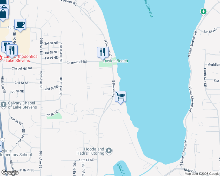 map of restaurants, bars, coffee shops, grocery stores, and more near 302 South Davies Road in Lake Stevens