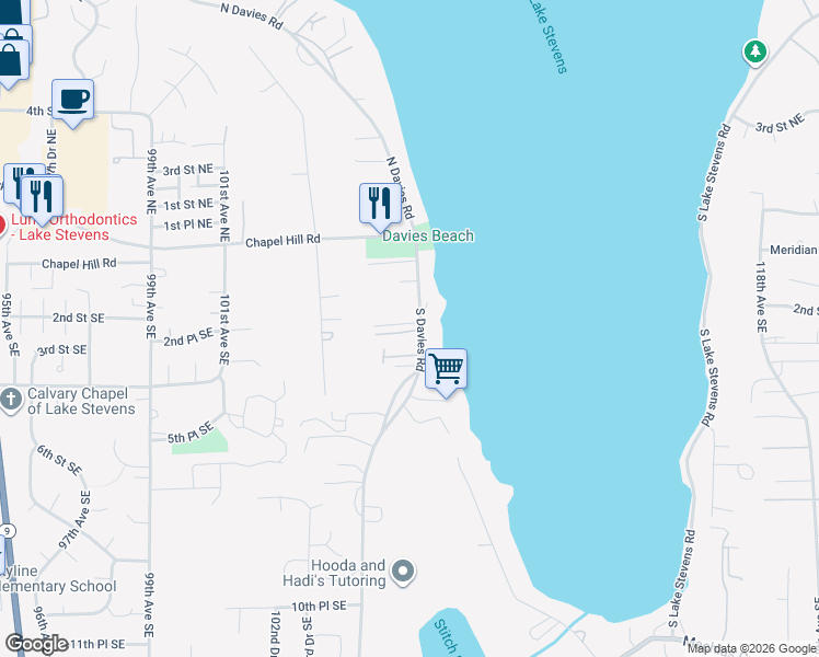 map of restaurants, bars, coffee shops, grocery stores, and more near 302 South Davies Road in Lake Stevens