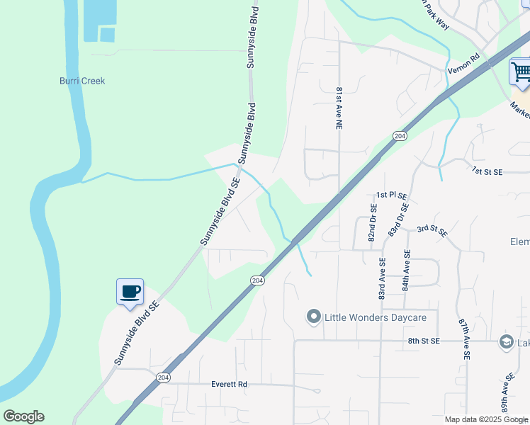 map of restaurants, bars, coffee shops, grocery stores, and more near 7613 4th Street Southeast in Everett