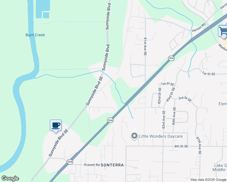map of restaurants, bars, coffee shops, grocery stores, and more near 7613 4th Street Southeast in Everett