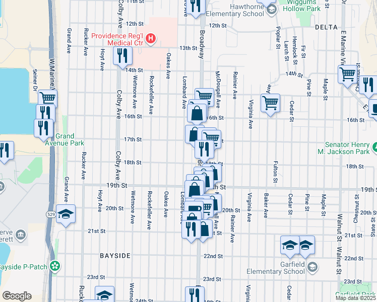 map of restaurants, bars, coffee shops, grocery stores, and more near 1731 Lombard Avenue in Everett