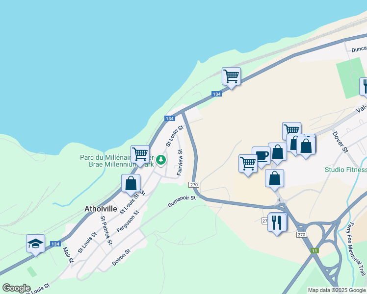 map of restaurants, bars, coffee shops, grocery stores, and more near 47 Fairview Street in Atholville