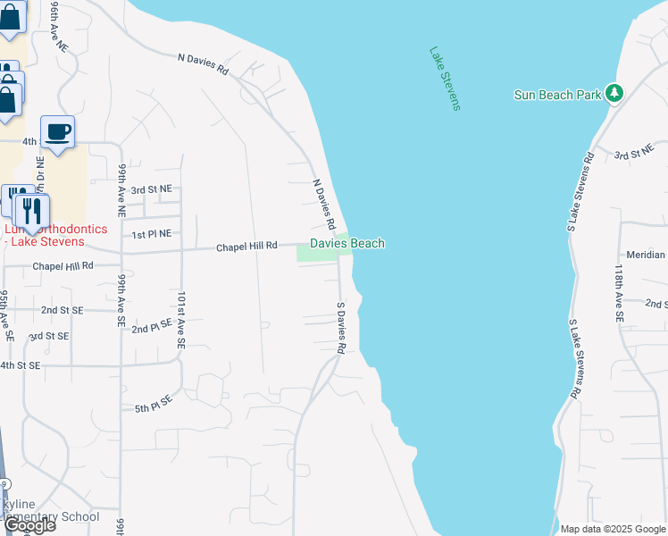 map of restaurants, bars, coffee shops, grocery stores, and more near 100 South Davies Road in Lake Stevens